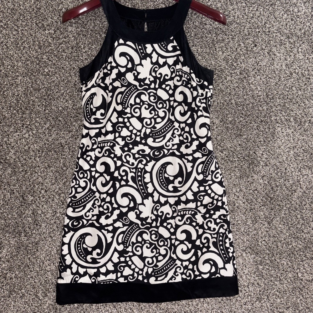 White House Black Market Womens‎ Size 4 Black White Silk Paisley Print Dress EUC